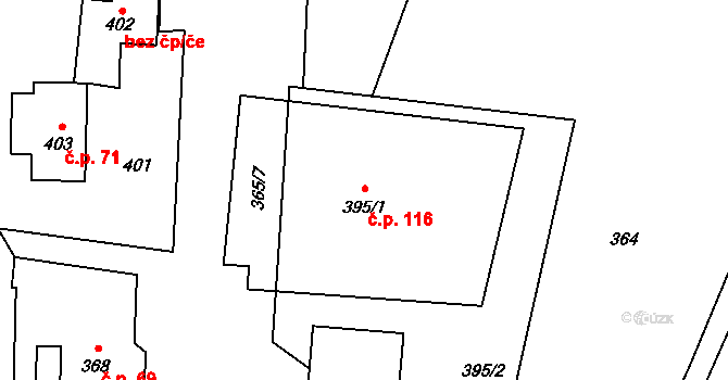 Moravský Kočov 116, Moravskoslezský Kočov na parcele st. 395/1 v KÚ Moravský Kočov, Katastrální mapa