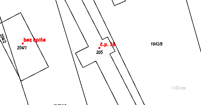 Chlístov 35, Okrouhlice na parcele st. 205 v KÚ Chlístov u Okrouhlice, Katastrální mapa