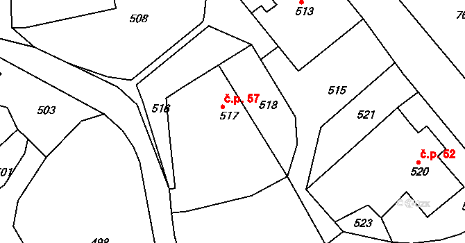 Domanín 57, Bystřice nad Pernštejnem na parcele st. 517 v KÚ Domanín u Bystřice nad Pernštejnem, Katastrální mapa