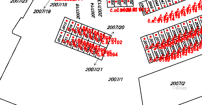 Kadaň 5093 na parcele st. 2007/21 v KÚ Kadaň, Katastrální mapa