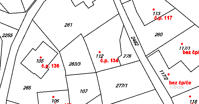 Klokočov 134, Vítkov na parcele st. 112 v KÚ Klokočov u Vítkova, Katastrální mapa