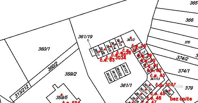 Vyškov-Předměstí 33, Vyškov na parcele st. 361/7 v KÚ Vyškov, Katastrální mapa