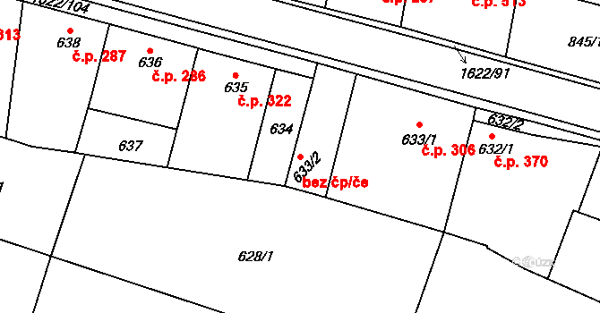 Drnovice 45878692 na parcele st. 633/2 v KÚ Drnovice u Vyškova, Katastrální mapa
