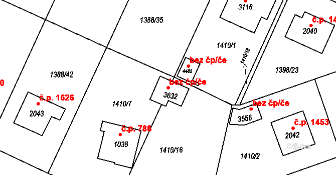 Rožnov pod Radhoštěm 47718692 na parcele st. 3632 v KÚ Rožnov pod Radhoštěm, Katastrální mapa