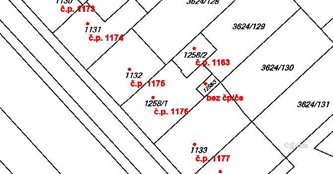 Veselí nad Moravou 47747692 na parcele st. 1258/3 v KÚ Veselí-Předměstí, Katastrální mapa