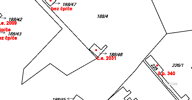 Sobědruhy 2031, Teplice na parcele st. 188/46 v KÚ Sobědruhy, Katastrální mapa