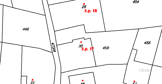Popovec 17, Řepníky na parcele st. 30 v KÚ Popovec u Řepníků, Katastrální mapa