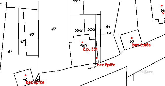 Sedlec 331 na parcele st. 49/1 v KÚ Sedlec u Mikulova, Katastrální mapa