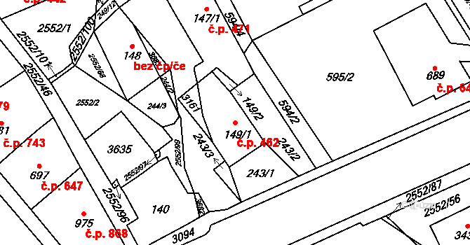 Hlinsko 462 na parcele st. 149/1 v KÚ Hlinsko v Čechách, Katastrální mapa