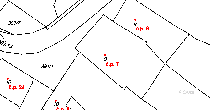 Třibřichy 7 na parcele st. 9 v KÚ Třibřichy, Katastrální mapa