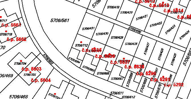 Jihlava 5636 na parcele st. 5706/711 v KÚ Jihlava, Katastrální mapa