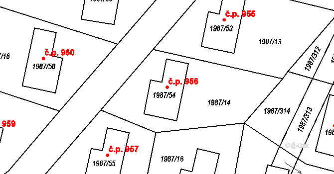 Nýřany 956 na parcele st. 1987/54 v KÚ Nýřany, Katastrální mapa