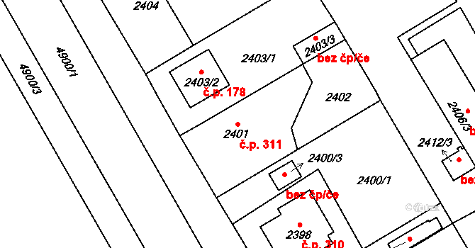 Pražské Předměstí 311, Vysoké Mýto na parcele st. 2401 v KÚ Vysoké Mýto, Katastrální mapa