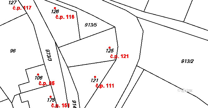 Olovnice 121 na parcele st. 125 v KÚ Olovnice, Katastrální mapa