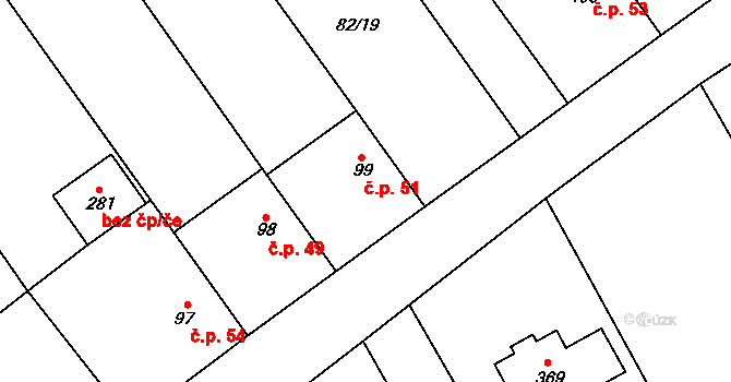 Jelenice 51, Malý Újezd na parcele st. 99 v KÚ Jelenice u Mělníka, Katastrální mapa