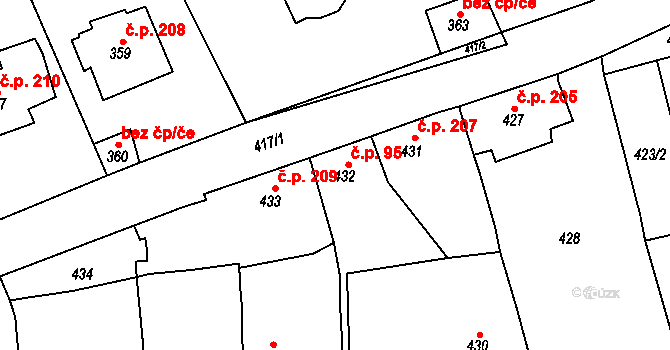 Černošice 95 na parcele st. 432 v KÚ Černošice, Katastrální mapa