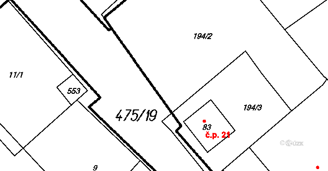Hyršov 21, Všeruby na parcele st. 83 v KÚ Hyršov, Katastrální mapa