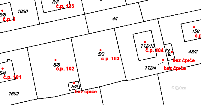 Chrastavice 103 na parcele st. 5/3 v KÚ Chrastavice, Katastrální mapa