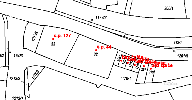 Horní Kamenice 44, Česká Kamenice na parcele st. 32 v KÚ Horní Kamenice, Katastrální mapa