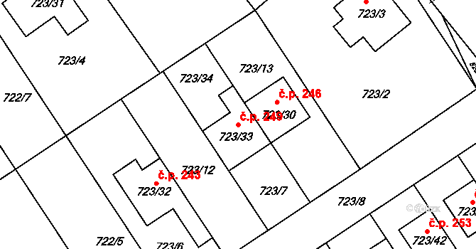 Přerov IV-Kozlovice 249, Přerov na parcele st. 723/33 v KÚ Kozlovice u Přerova, Katastrální mapa