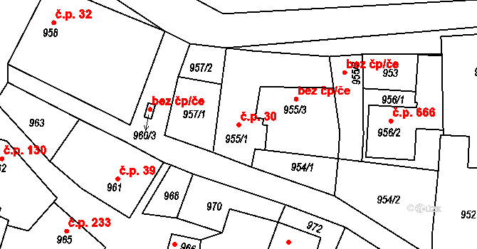 Velké Opatovice 30 na parcele st. 955/1 v KÚ Velké Opatovice, Katastrální mapa