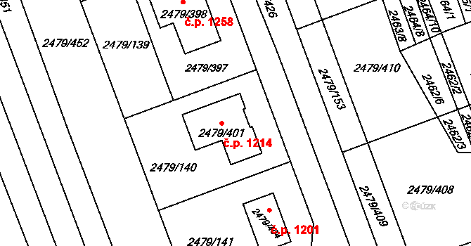 Třemošná 1214 na parcele st. 2479/401 v KÚ Třemošná, Katastrální mapa