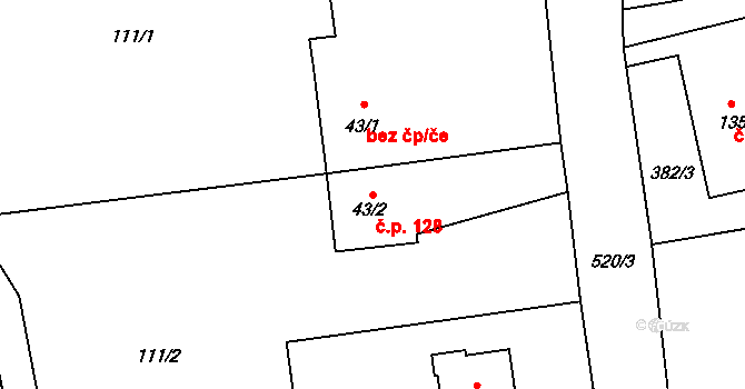 Albrechtičky 128 na parcele st. 43/2 v KÚ Albrechtičky, Katastrální mapa