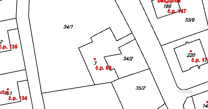 Vlčovice 59, Kopřivnice na parcele st. 3 v KÚ Vlčovice, Katastrální mapa