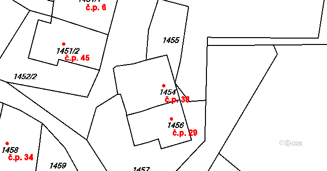 Antonka 38, Kamenice nad Lipou na parcele st. 1454 v KÚ Kamenice nad Lipou, Katastrální mapa
