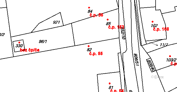 Líšťany 55 na parcele st. 82 v KÚ Líšťany u Cítolib, Katastrální mapa