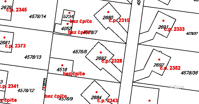 Žatec 2328 na parcele st. 2682 v KÚ Žatec, Katastrální mapa