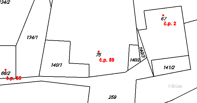 Bílek 59, Chotěboř na parcele st. 75 v KÚ Bílek, Katastrální mapa