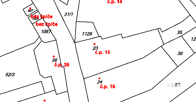 Šťáhlavy 15 na parcele st. 23 v KÚ Šťáhlavy, Katastrální mapa