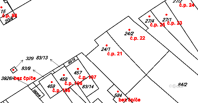 Brod nad Dyjí 21 na parcele st. 24/1 v KÚ Brod nad Dyjí, Katastrální mapa
