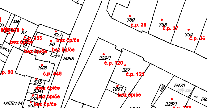 Zaječí 120 na parcele st. 329/1 v KÚ Zaječí, Katastrální mapa