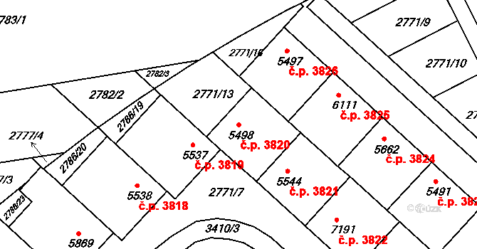 Kroměříž 3820 na parcele st. 5498 v KÚ Kroměříž, Katastrální mapa