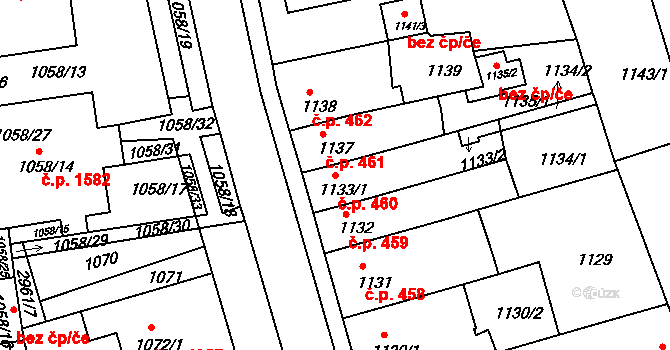 Holešov 460 na parcele st. 1133/1 v KÚ Holešov, Katastrální mapa
