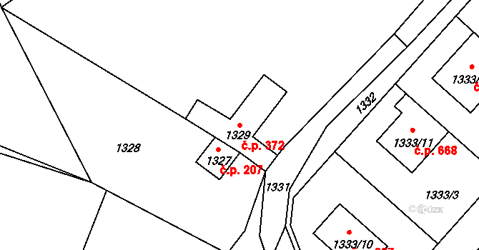 Konice 372 na parcele st. 1329 v KÚ Konice, Katastrální mapa