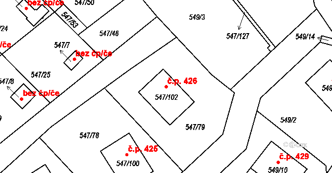 Lipno nad Vltavou 426 na parcele st. 547/102 v KÚ Lipno nad Vltavou, Katastrální mapa