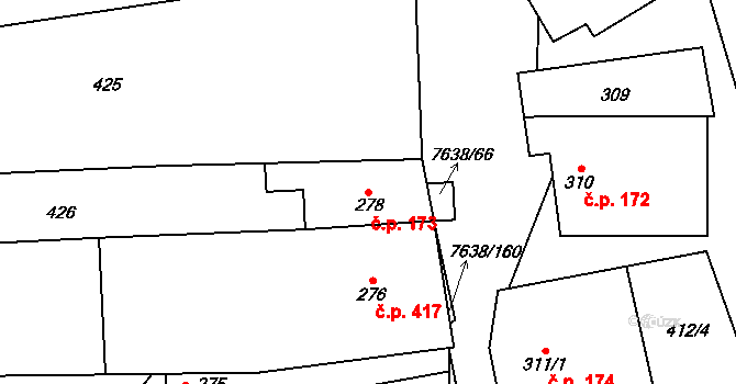 Hostěradice 173 na parcele st. 278 v KÚ Hostěradice na Moravě, Katastrální mapa