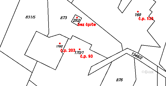 Dobrná 93 na parcele st. 170/1 v KÚ Dobrná, Katastrální mapa