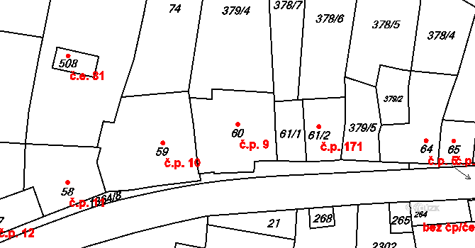 Vranov nad Dyjí 9 na parcele st. 60 v KÚ Vranov nad Dyjí, Katastrální mapa