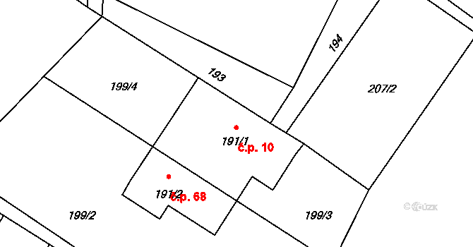 Vysoká 10, Hustopeče nad Bečvou na parcele st. 191/1 v KÚ Vysoká u Hustopečí nad Bečvou, Katastrální mapa