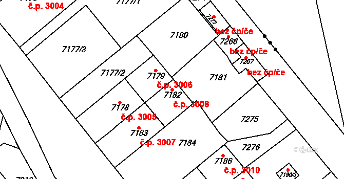 Přerov VIII-Henčlov 3008, Přerov na parcele st. 7182 v KÚ Přerov, Katastrální mapa