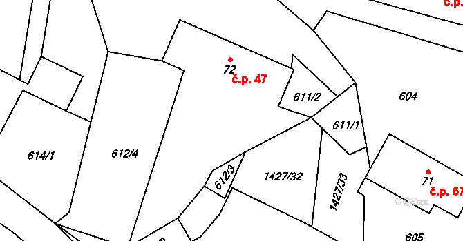 Příbram 47, Verneřice na parcele st. 72 v KÚ Příbram pod Bukovou horou, Katastrální mapa