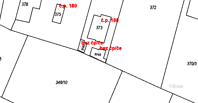 Jirkov 121447693 na parcele st. 374/2 v KÚ Březenec, Katastrální mapa
