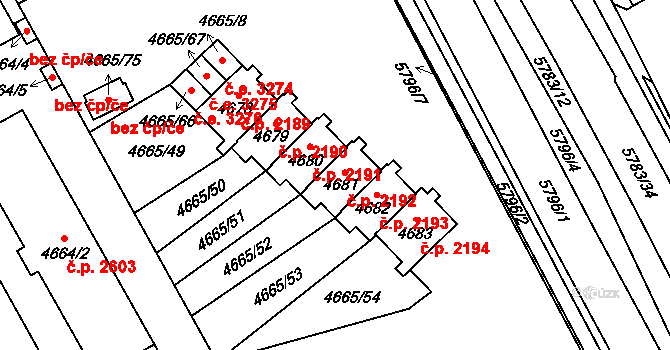 Jihlava 2192 na parcele st. 4681 v KÚ Jihlava, Katastrální mapa