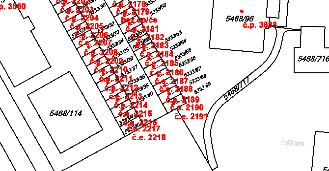 Jihlava 2189 na parcele st. 5333/67 v KÚ Jihlava, Katastrální mapa