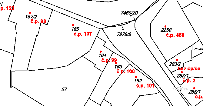 Telč-Štěpnice 99, Telč na parcele st. 164 v KÚ Telč, Katastrální mapa