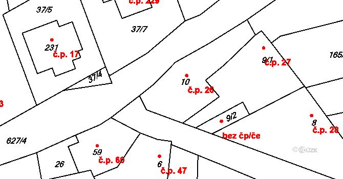 Kyšice 26 na parcele st. 10 v KÚ Kyšice, Katastrální mapa
